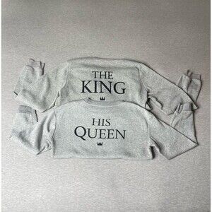 The King & His Queen Back Graphic Fleece Pullover Couples Sweaters 2 PCS. Set